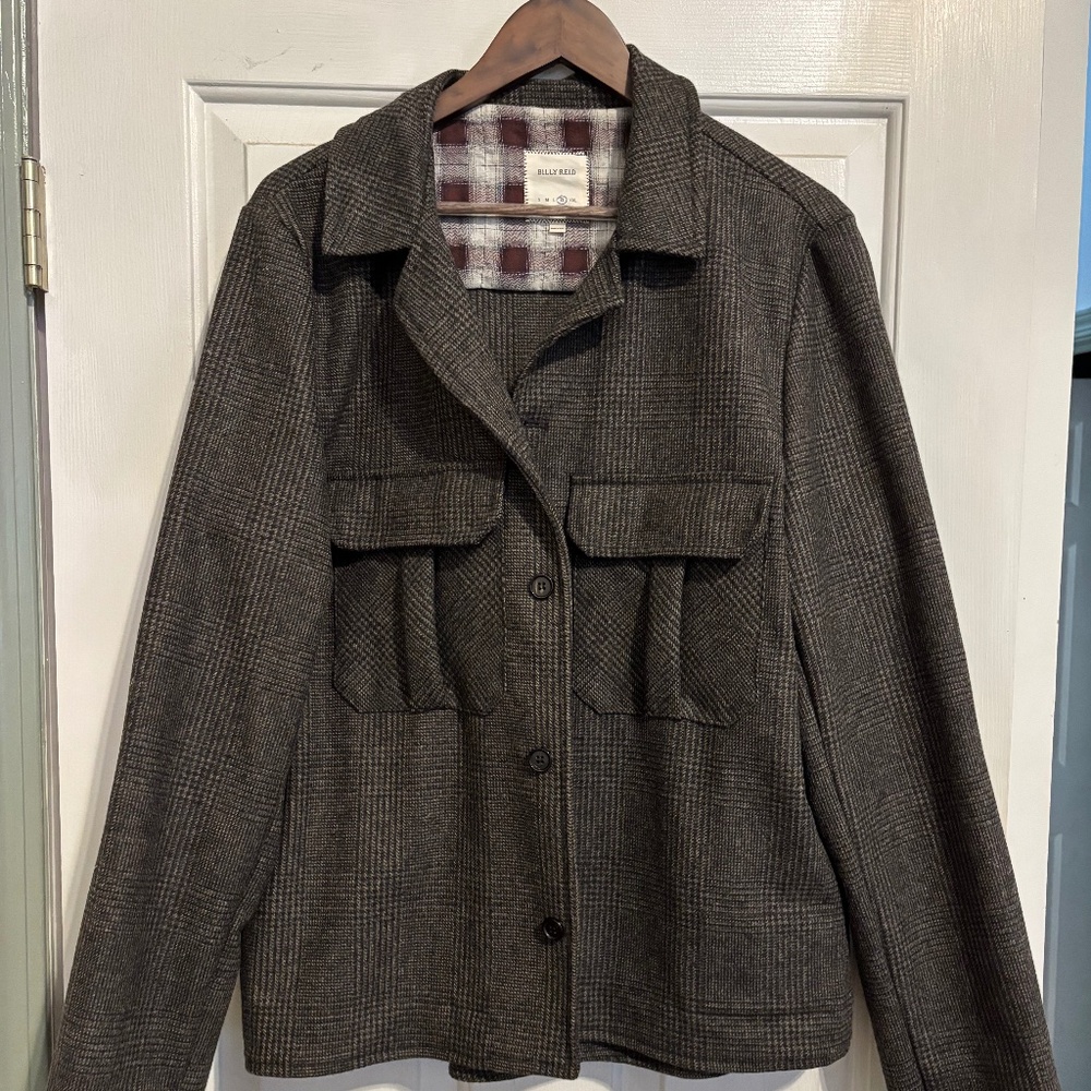 Billy Reid Jacket XL, Brown Herringbone, Made in Italy, Wool/Cotton Blend